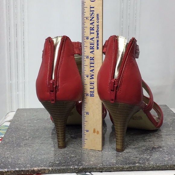 ♦️ALFANI ‘Delia’ Red Leather Gladiator Back Zip Heel Dress Sandals - Picture 2 of 9
